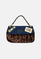SECRET PON-PON Borsa a mano YSOBEL LEO blu denim con texture effetto pelliccia animalier YSOBEL-LEO JELE SECRET PON PON 
