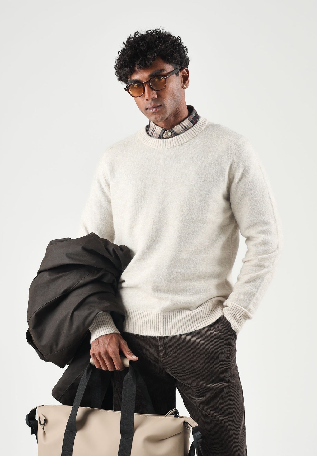 SELECTED HOMME Maglione RAI LS KNIT CREW  Oatmeal- beige da uomo 16086699 OA SELECTED HOMME 