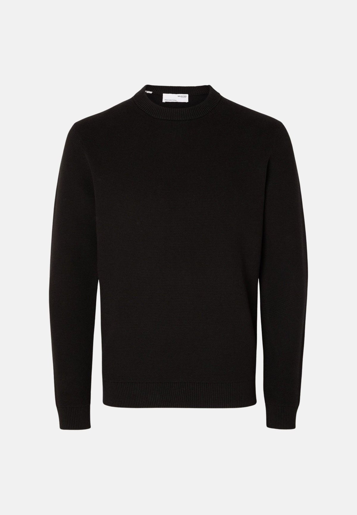 SELECTED HOMME MagliaSLHMALCOLM girocollo nera da uomo con  bordi a coste 16092599 BL SELECTED HOMME 