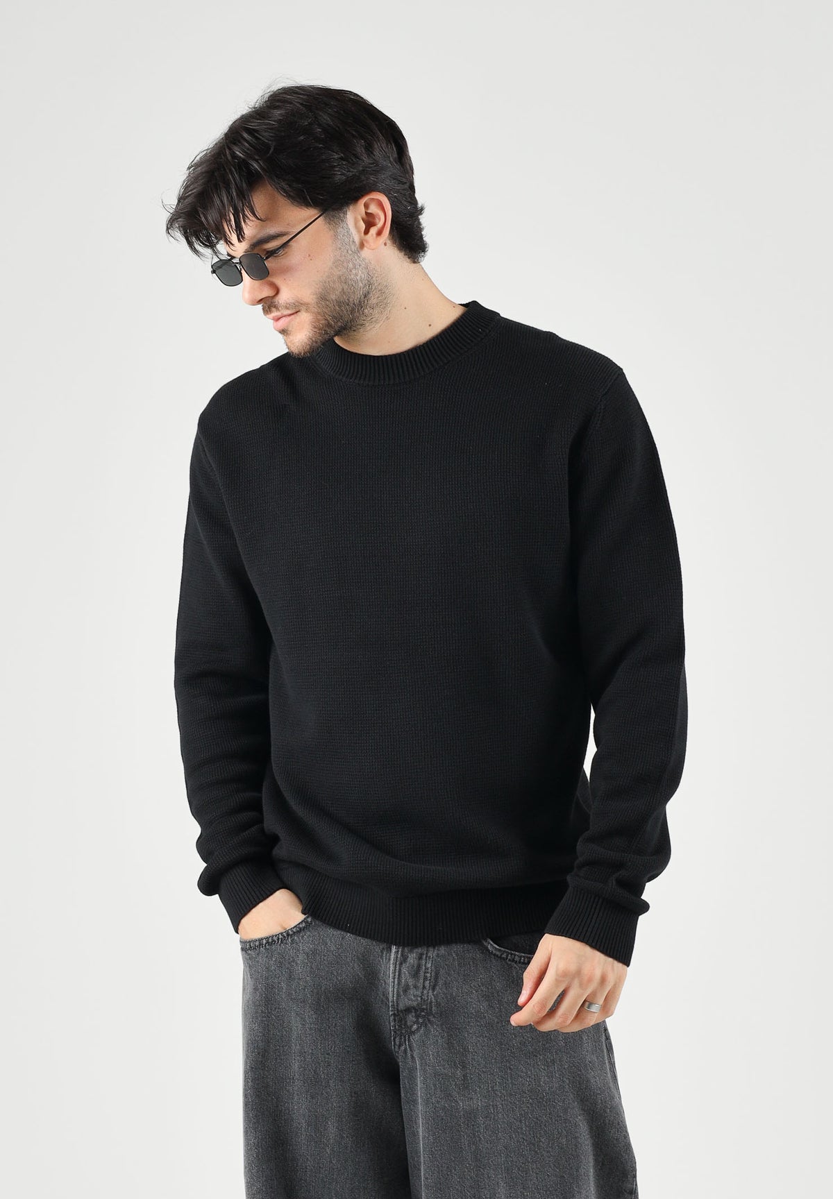 SELECTED HOMME Maglia SLHMALCOLM girocollo nera da uomo con  bordi a coste 16092599 BL SELECTED HOMME 
