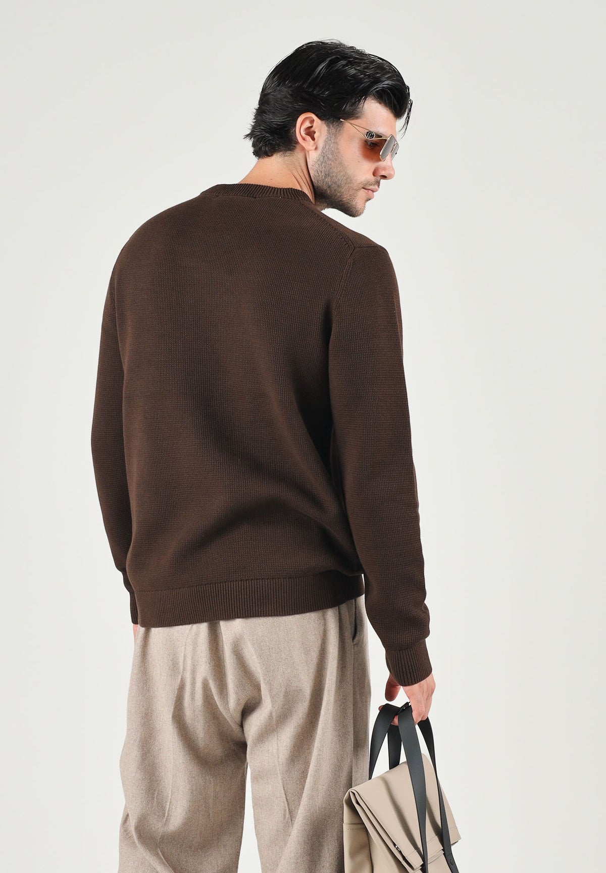 SELECTED HOMME Maglia  SLHBERG girocollo marrone da uomo 16092599 DEM SELECTED HOMME 