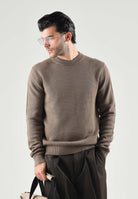 SELECTED HOMME Maglia DANE girocollo morel marrone  per uomo con collo a listino e lavorazione a nido d'ape. 16092599 MOR SELECTED HOMME 