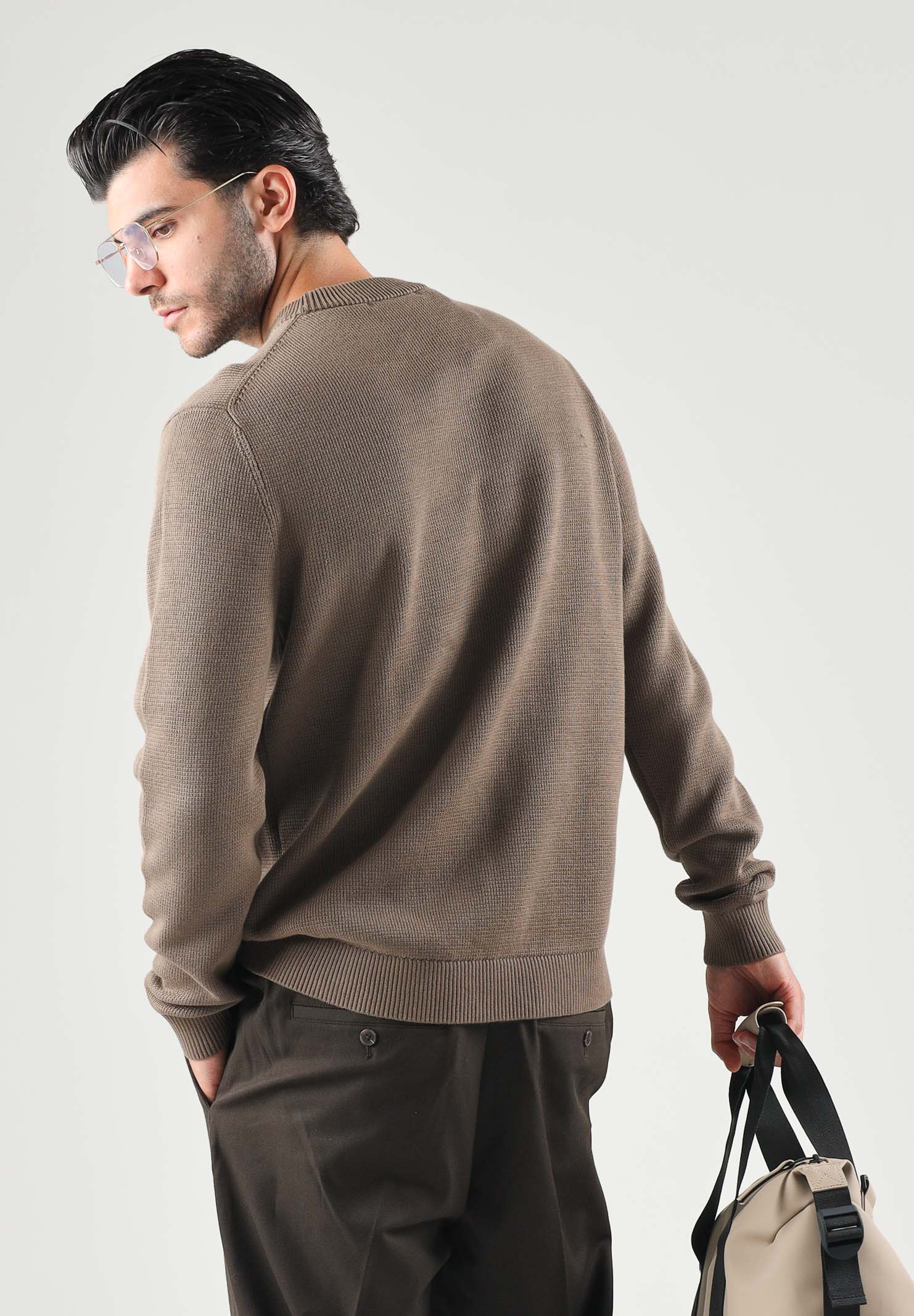 SELECTED HOMME Maglia DANE morel per uomo con collo a listino e lavorazione a nido d'ape. 16092599 MOR SELECTED HOMME 