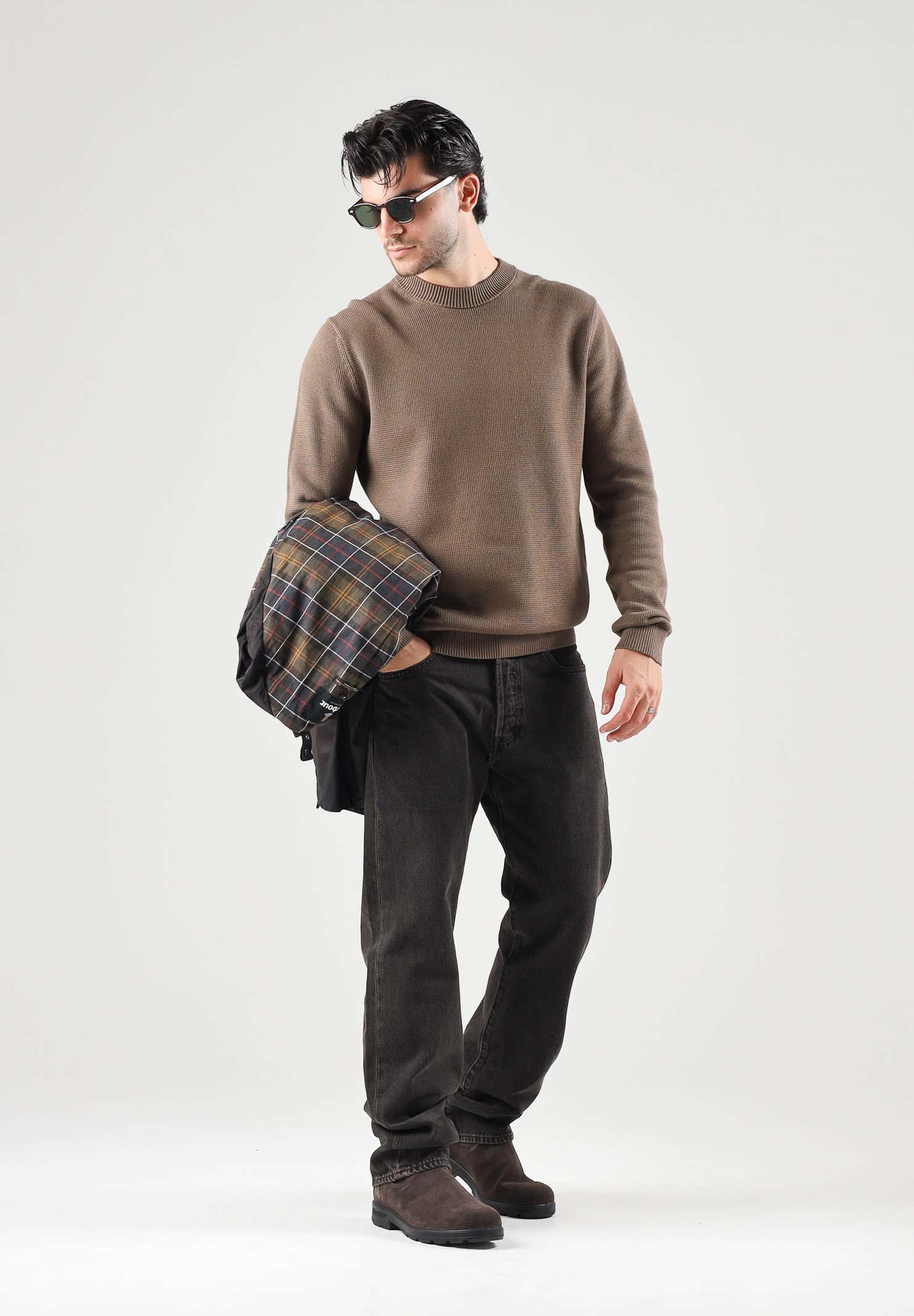 SELECTED HOMME Maglione DANE girocollo morel marrone  per uomo e donna con collo a listino e lavorazione a nido d'ape. 16092599 MOR SELECTED HOMME 