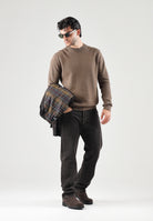 SELECTED HOMME Maglione DANE girocollo morel marrone  per uomo e donna con collo a listino e lavorazione a nido d'ape. 16092599 MOR SELECTED HOMME 