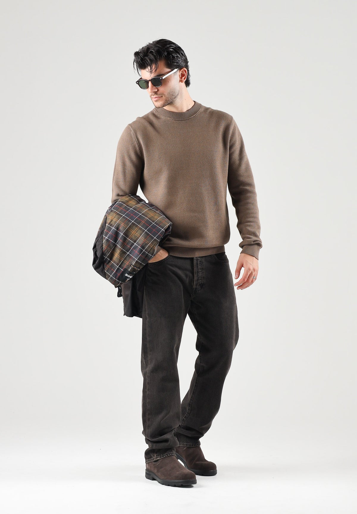 SELECTED HOMME Maglia DANE girocollo morel marrone  per uomo con collo a listino e lavorazione a nido d'ape. 16092599 MOR SELECTED HOMME 