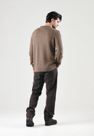 SELECTED HOMME Maglia DANE girocollo morel marrone  per uomo con collo a listino e lavorazione a nido d'ape. 16092599 MOR SELECTED HOMME 