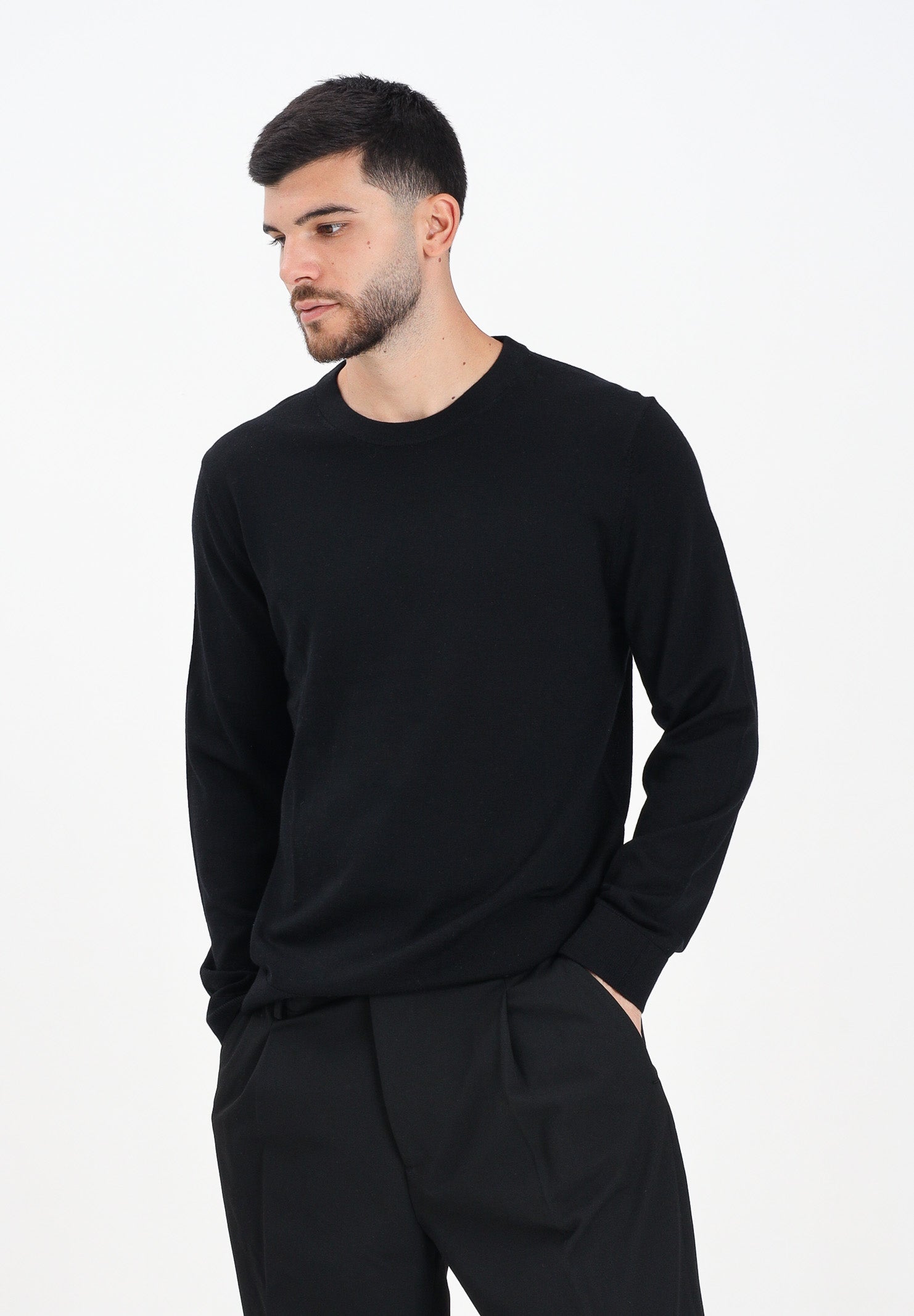 SELECTED HOMME Maglioncino girocollo nero da uomo 16094647 Black SELECTED HOMME 