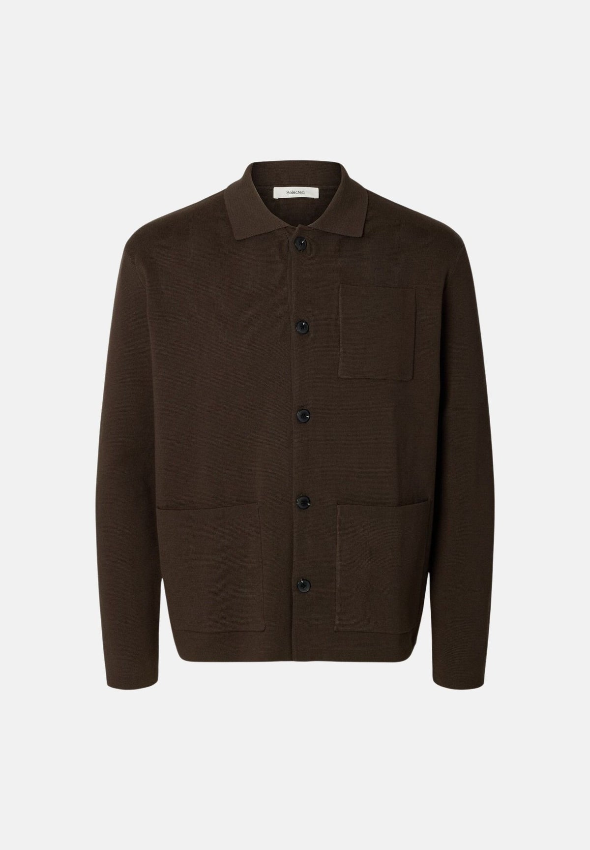 SELECTED HOMME  Cardigan SLHREGULAR marrone scuro per uomo con chiusura a bottoni e colletto camicia 16096549 TU SELECTED HOMME 