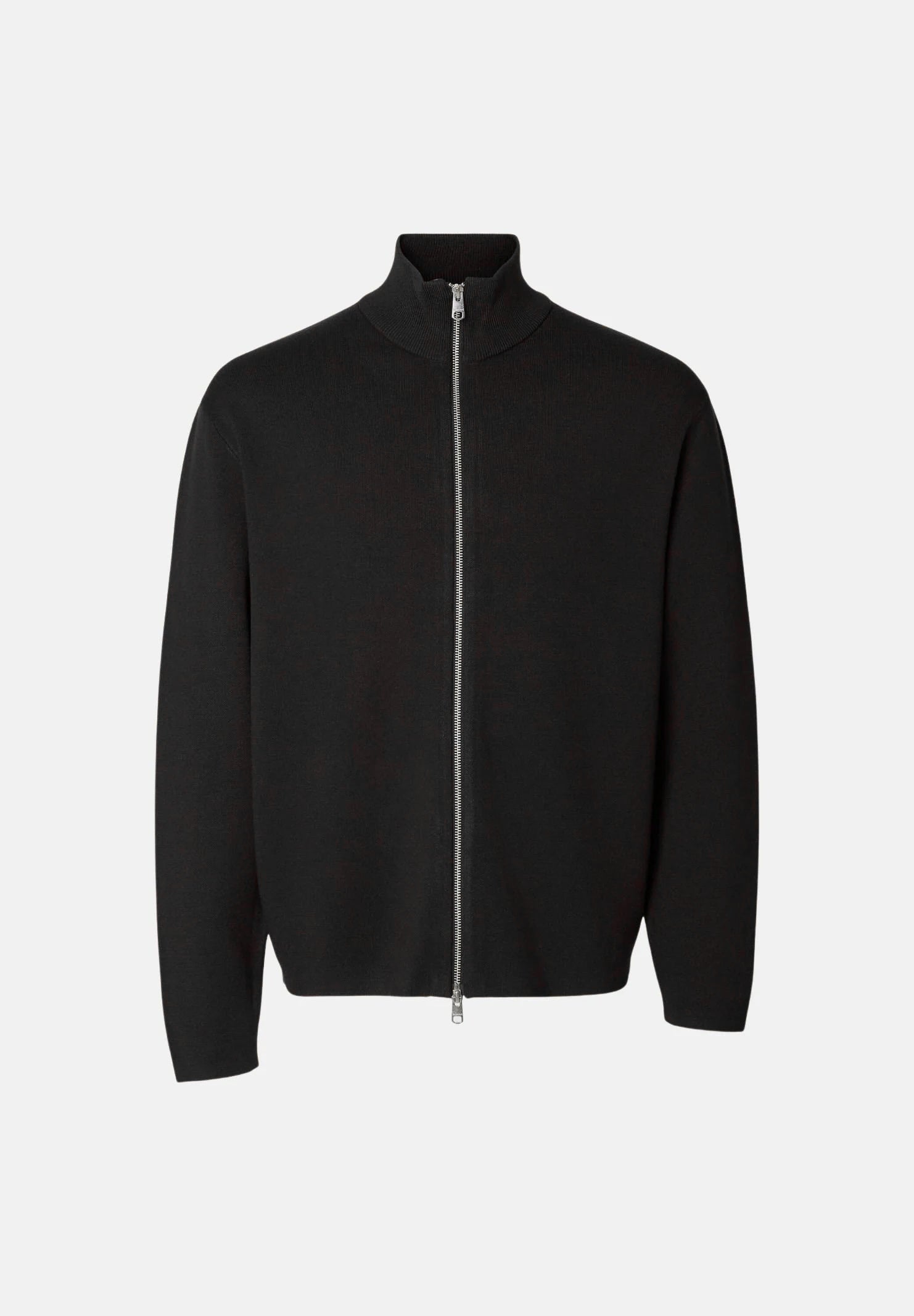 SELECTED HOMME Cardigan SLHTELLER FN RELAXED ZIP CARDIGAN Black nero da uomo, in maglia di viscosa con collo alto e zip frontale. 16099572 BL SELECTED HOMME 