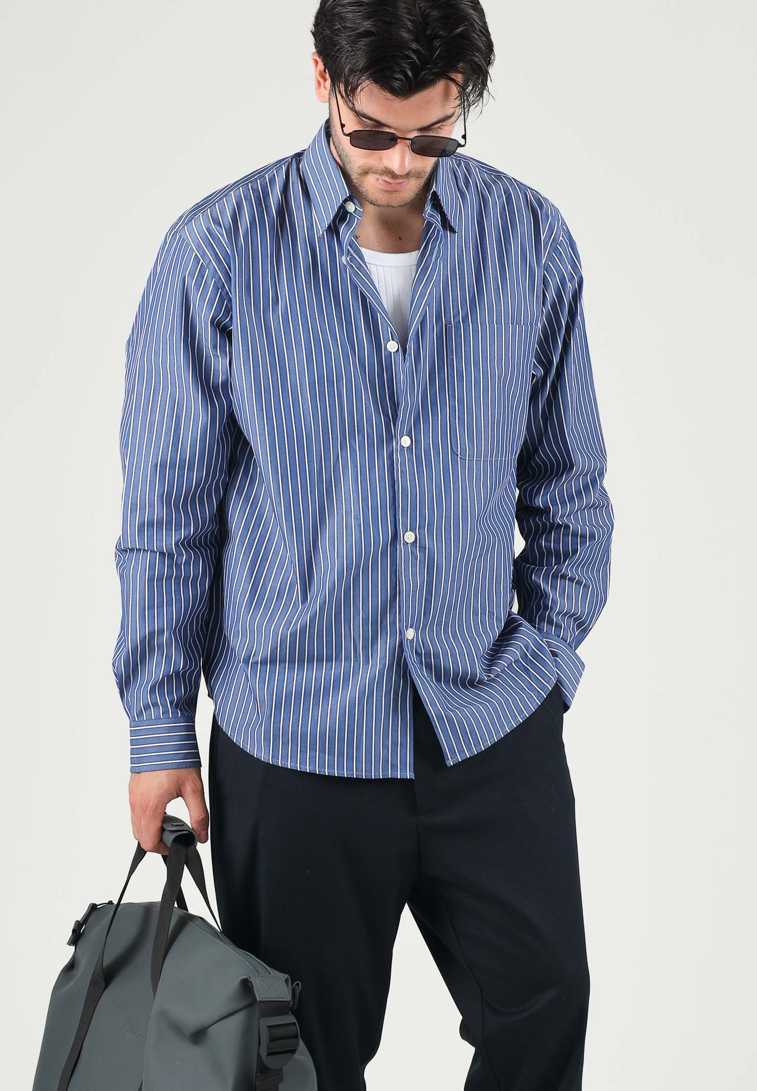 SELECTED HOMME Camicia manica lunga azzurra da uomo con motivo a righe verticali. 16101720 LI SELECTED HOMME 