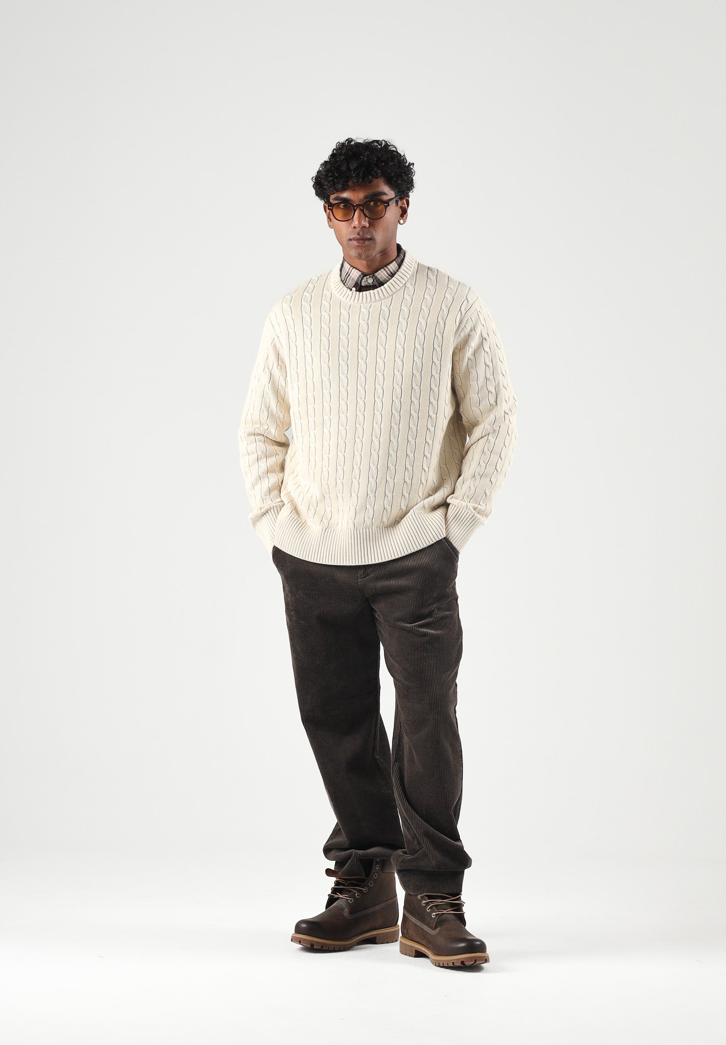 SELECTED HOMME Maglione BRAUN Birch beige chiaro da uomo, con lavorazione a trecce, girocollo e finiture a costine.<BR/> 16101767 BI SELECTED HOMME 