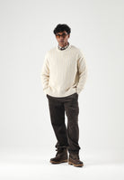 SELECTED HOMME Maglione BRAUN Birch beige chiaro da uomo, con lavorazione a trecce, girocollo e finiture a costine.<BR/> 16101767 BI SELECTED HOMME 