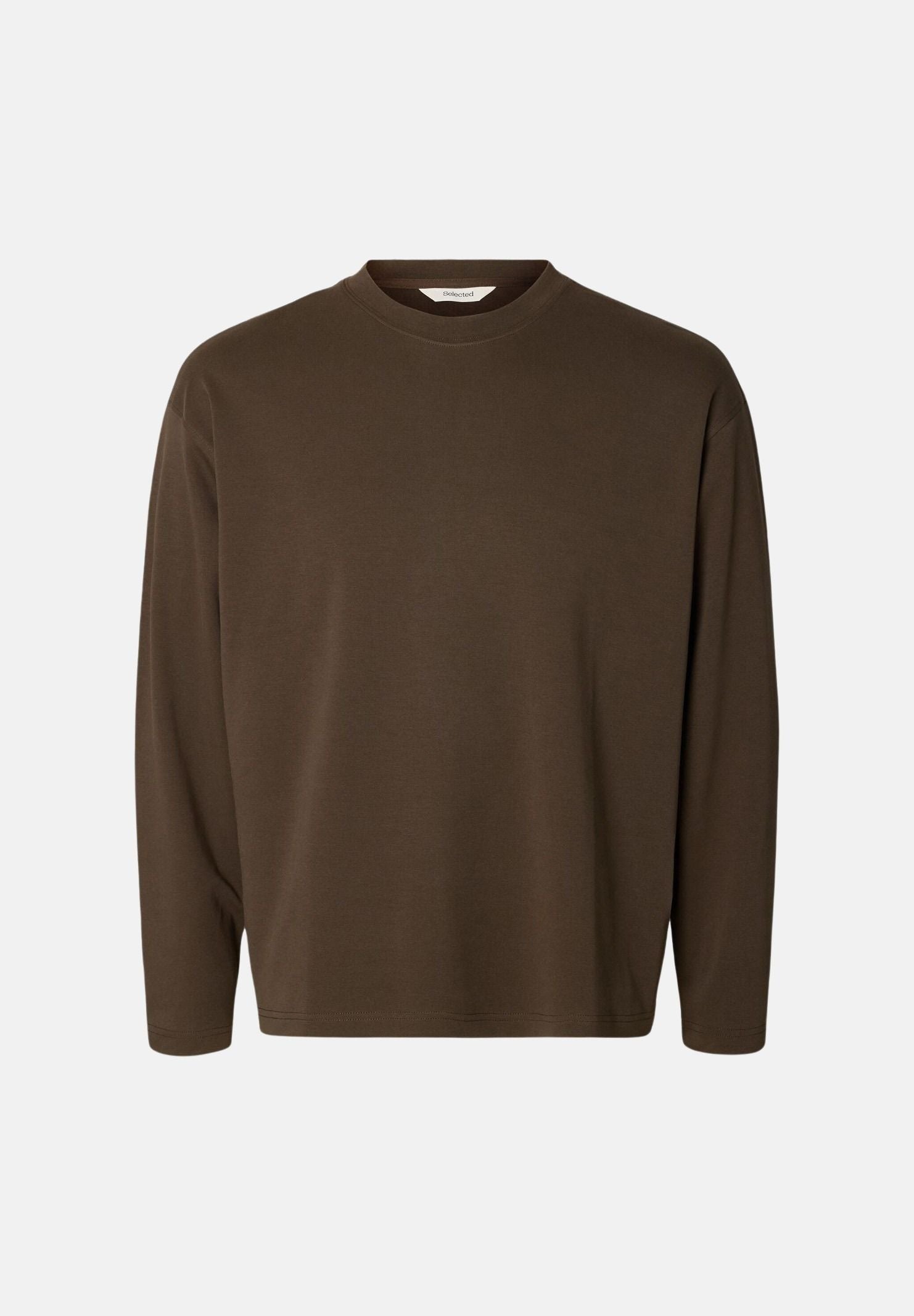 SELECTED HOMME T-shirt manica lunga marrone scuro per uomo con scollo rotondo e maniche lunghe. 16102312 TU SELECTED HOMME 