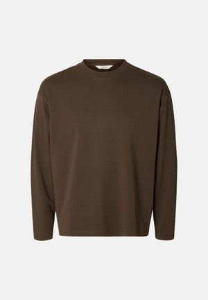 SELECTED HOMME T-shirt manica lunga marrone scuro per uomo con scollo rotondo e maniche lunghe. 16102312 TU SELECTED HOMME 