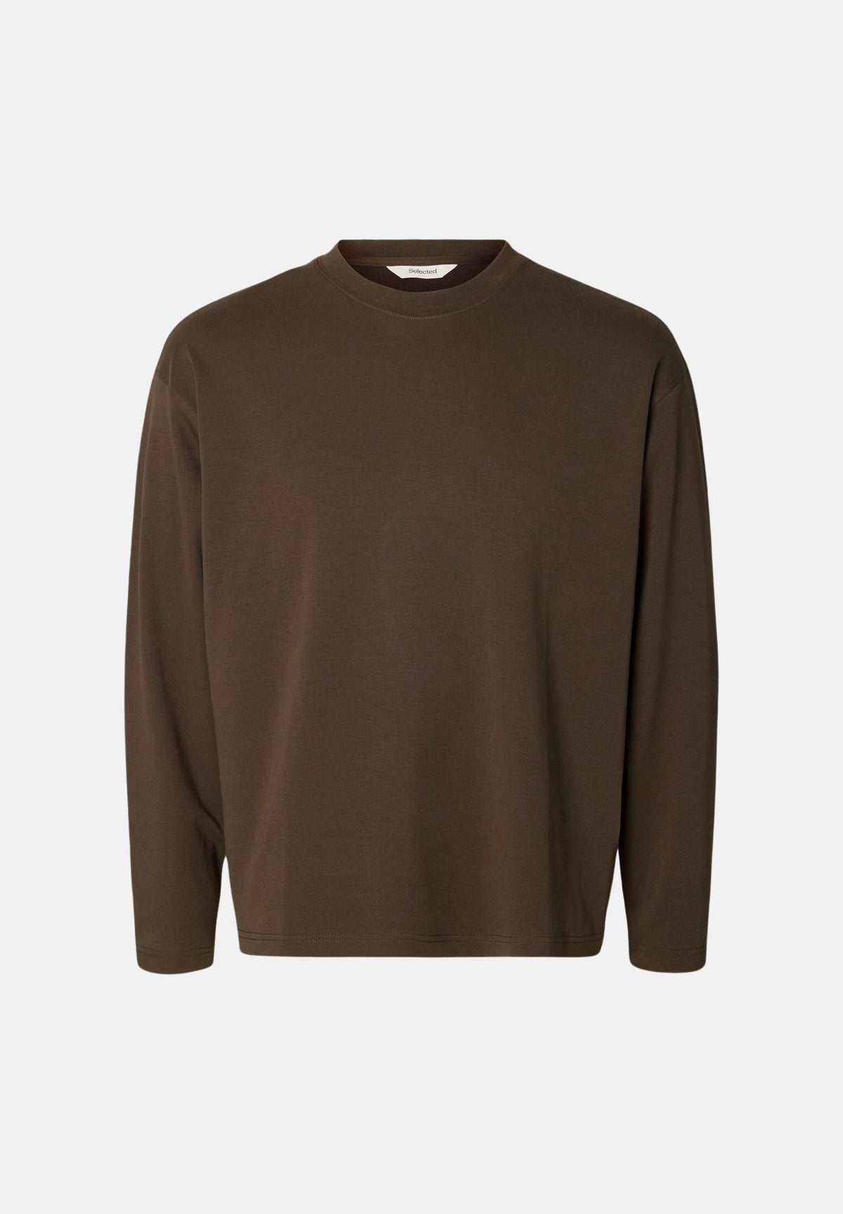 SELECTED HOMME T-shirt manica lunga marrone scuro per uomo con scollo rotondo e maniche lunghe. 16102312 TU SELECTED HOMME 