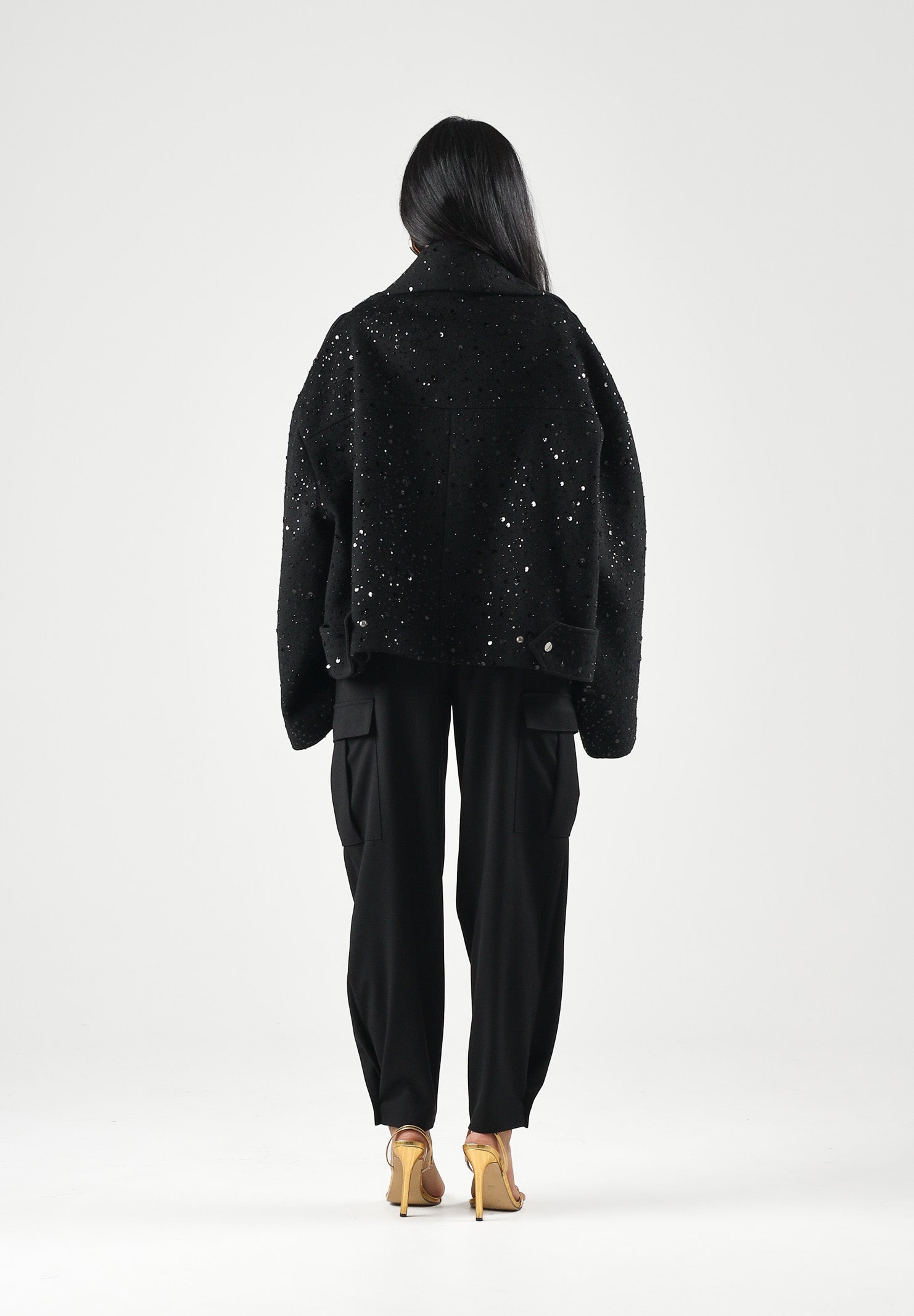 SIMONA CORSELLINI giubbotto corto MICRO SEQUINS nero da donna A26CEGBY5001 V0003 SIMONA CORSELLINI 