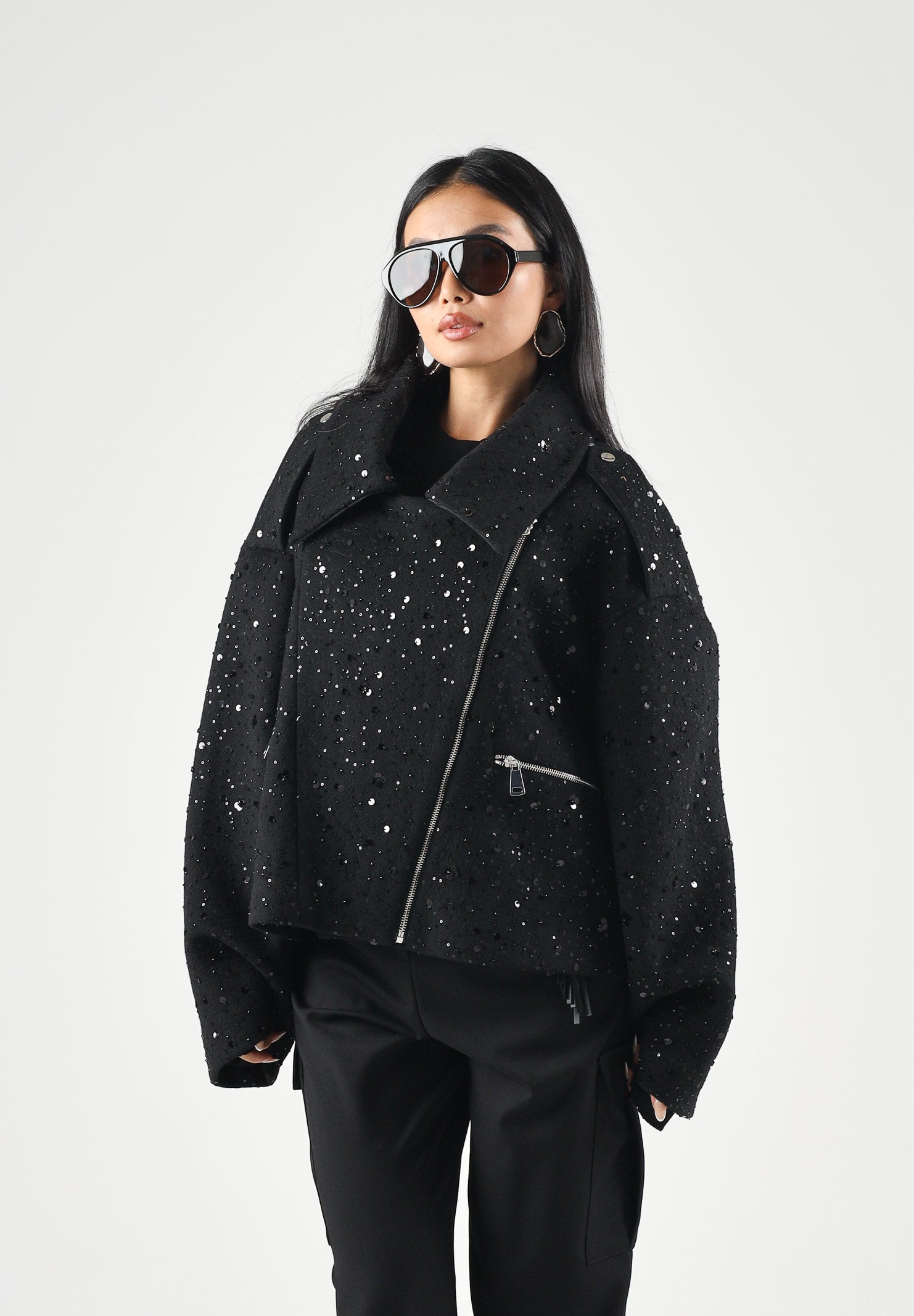 SIMONA CORSELLINI giubbotto corto MICRO SEQUINS nero da donna A26CEGBY5001 V0003 SIMONA CORSELLINI 