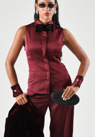 SIMONA CORSELLINI Top smanicato rubino rosso da donna con applicazioni ricamo A26CETO10101 V0083 SIMONA CORSELLINI 