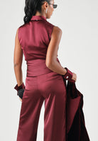 SIMONA CORSELLINI Top smanicato rubino rosso da donna con applicazioni ricamo A26CETO10101 V0083 SIMONA CORSELLINI 