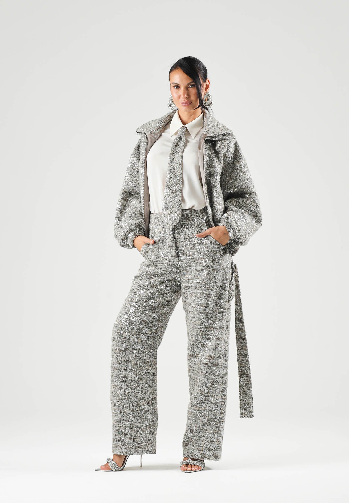 SIMONA CORSELLINI Bomber oversize in chanel paillettes con manica a palloncino sul polso e maxi tasconi A26CPGB00101 V000 SIMONA CORSELLINI 