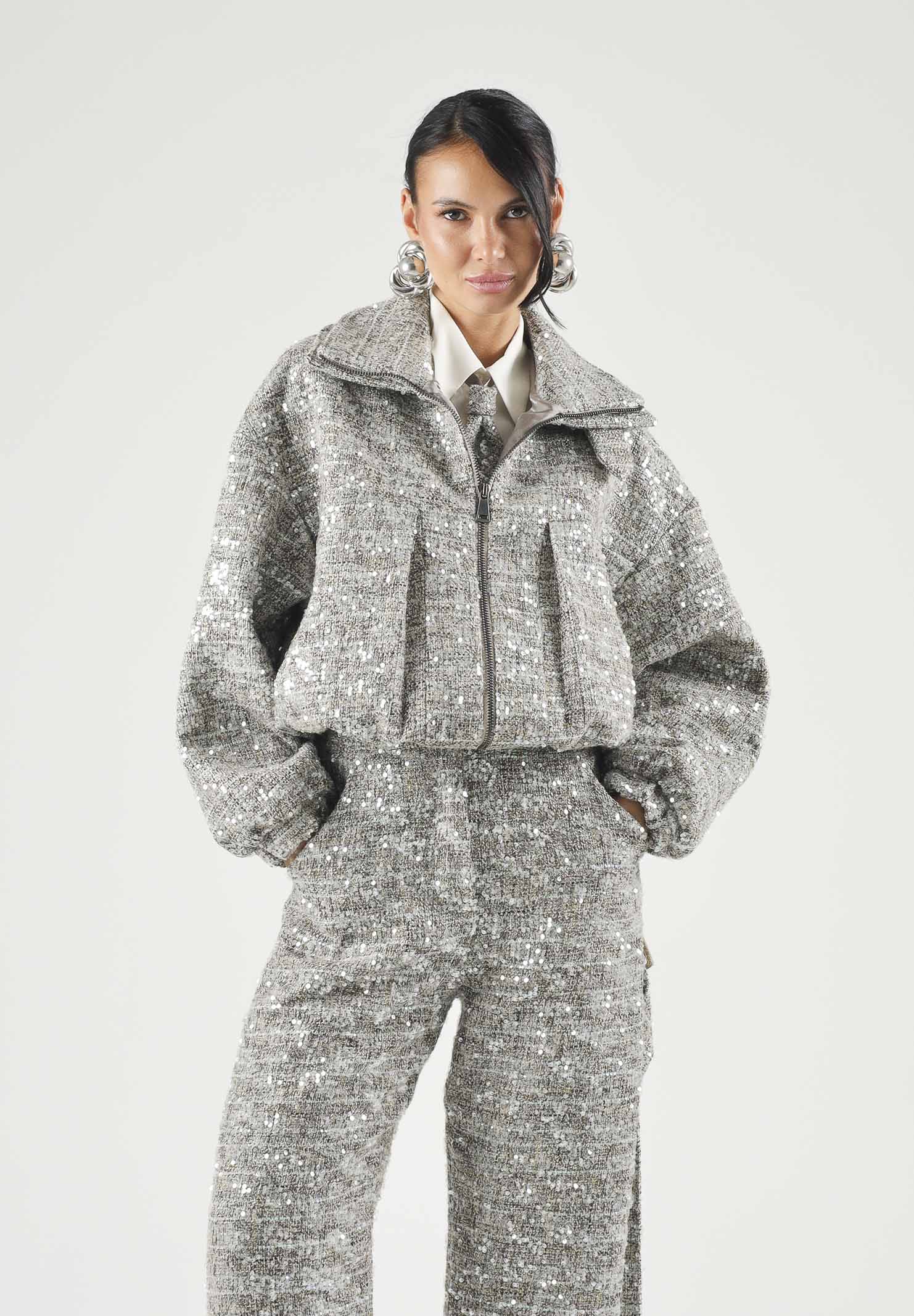 SIMONA CORSELLINI Bomber oversize in chanel paillettes con manica a palloncino sul polso e maxi tasconi A26CPGB00101 V000 SIMONA CORSELLINI 