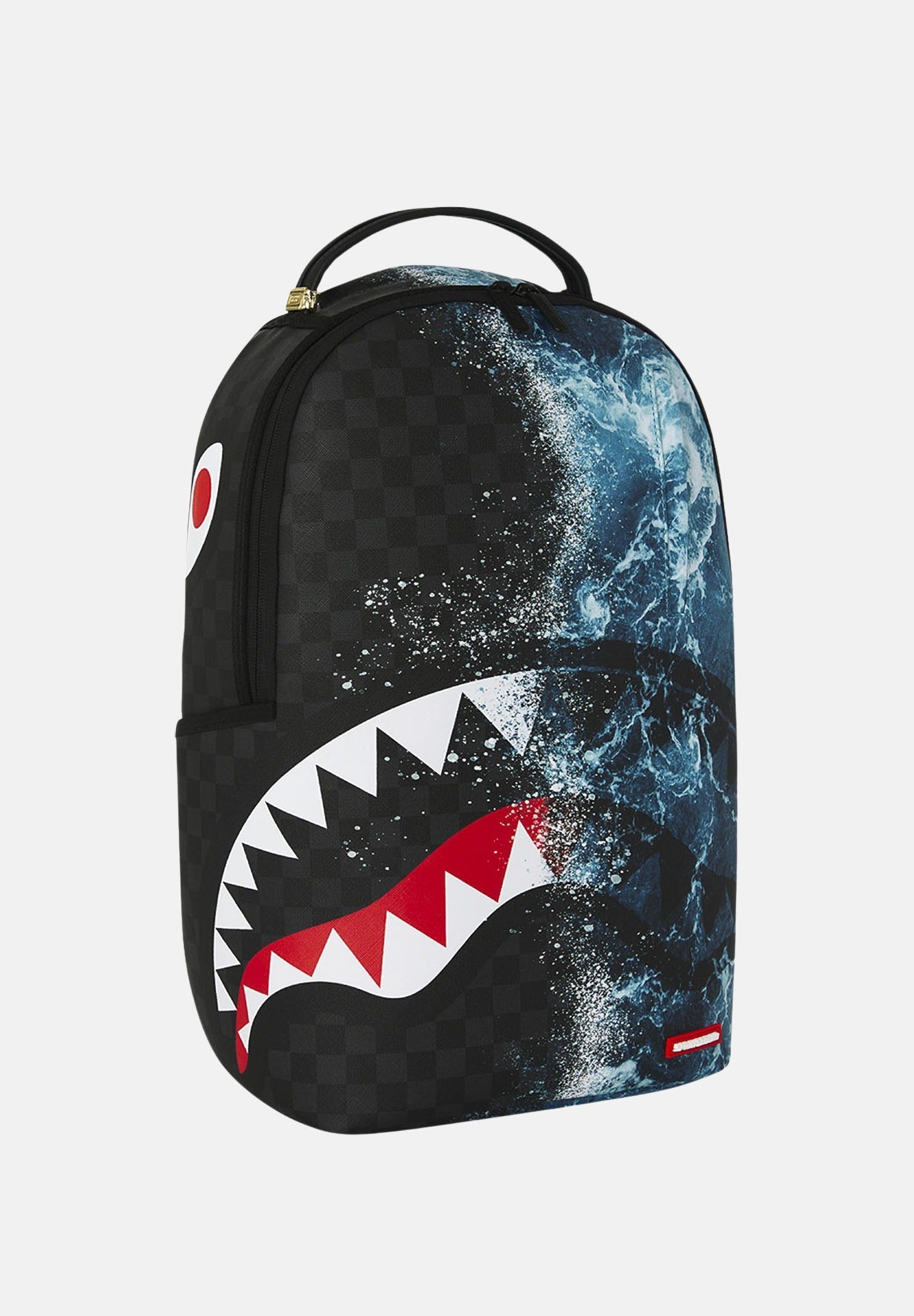 SPRAYGROUND Zaino SHARK SPLIT WAVE nero per uomo, donna e bambino con iconica grafica squalo e fantasia scacchiera 910B7621NSZ . SPRAYGROUND 