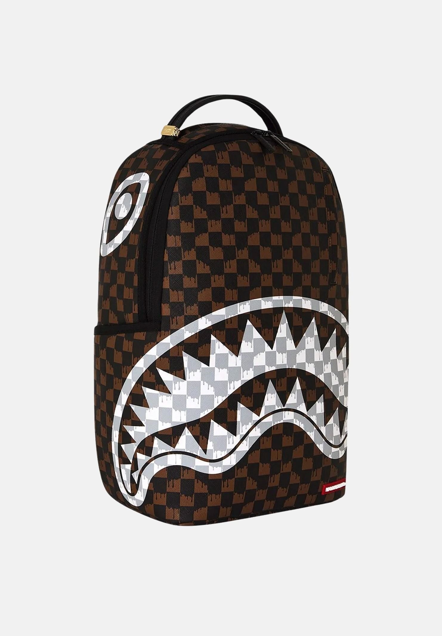 SPRAYGROUND Zaino DRIP CHECK SHARK brown-crema per uomo, donna e bambino con fantasia check bicolore 910B8552NSZ . SPRAYGROUND 