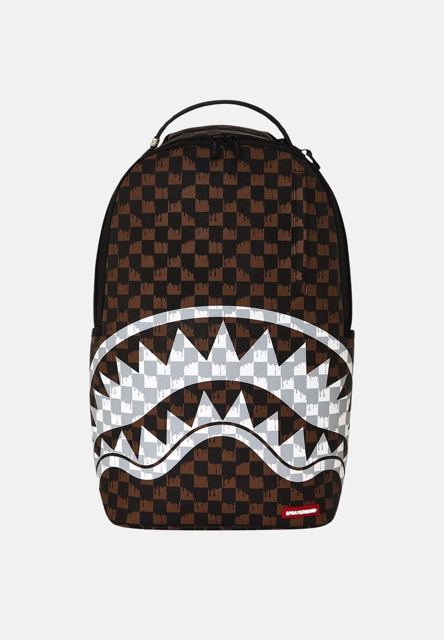 SPRAYGROUND Zaino DRIP CHECK SHARK brown-crema per uomo, donna e bambino con fantasia check bicolore 910B8552NSZ . SPRAYGROUND 