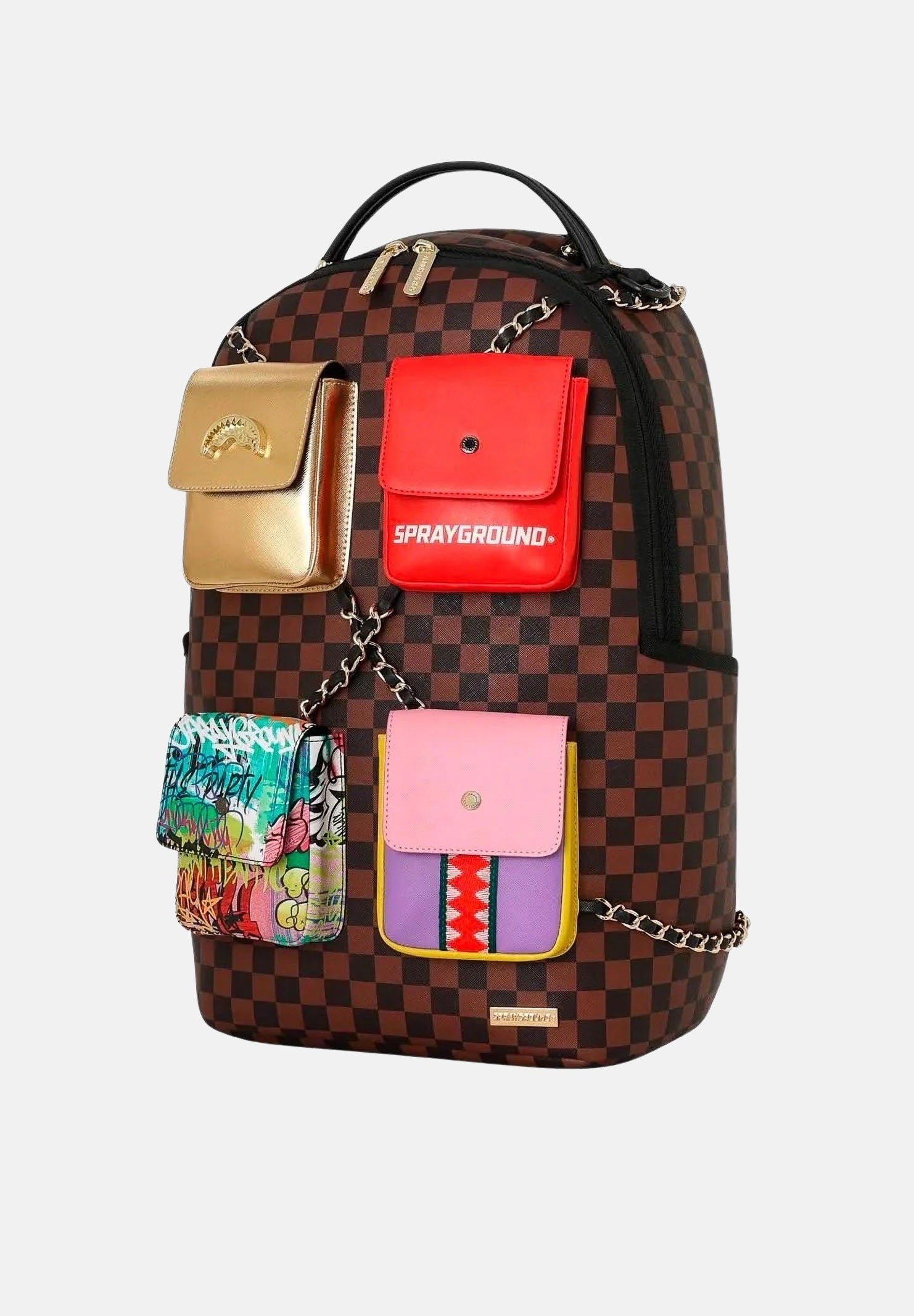SPRAYGROUND Zaino MULTI POCKET SHARK marrone per uomo, donna e bambino  con tasche applicate multiple 910B8990NSZ . SPRAYGROUND 