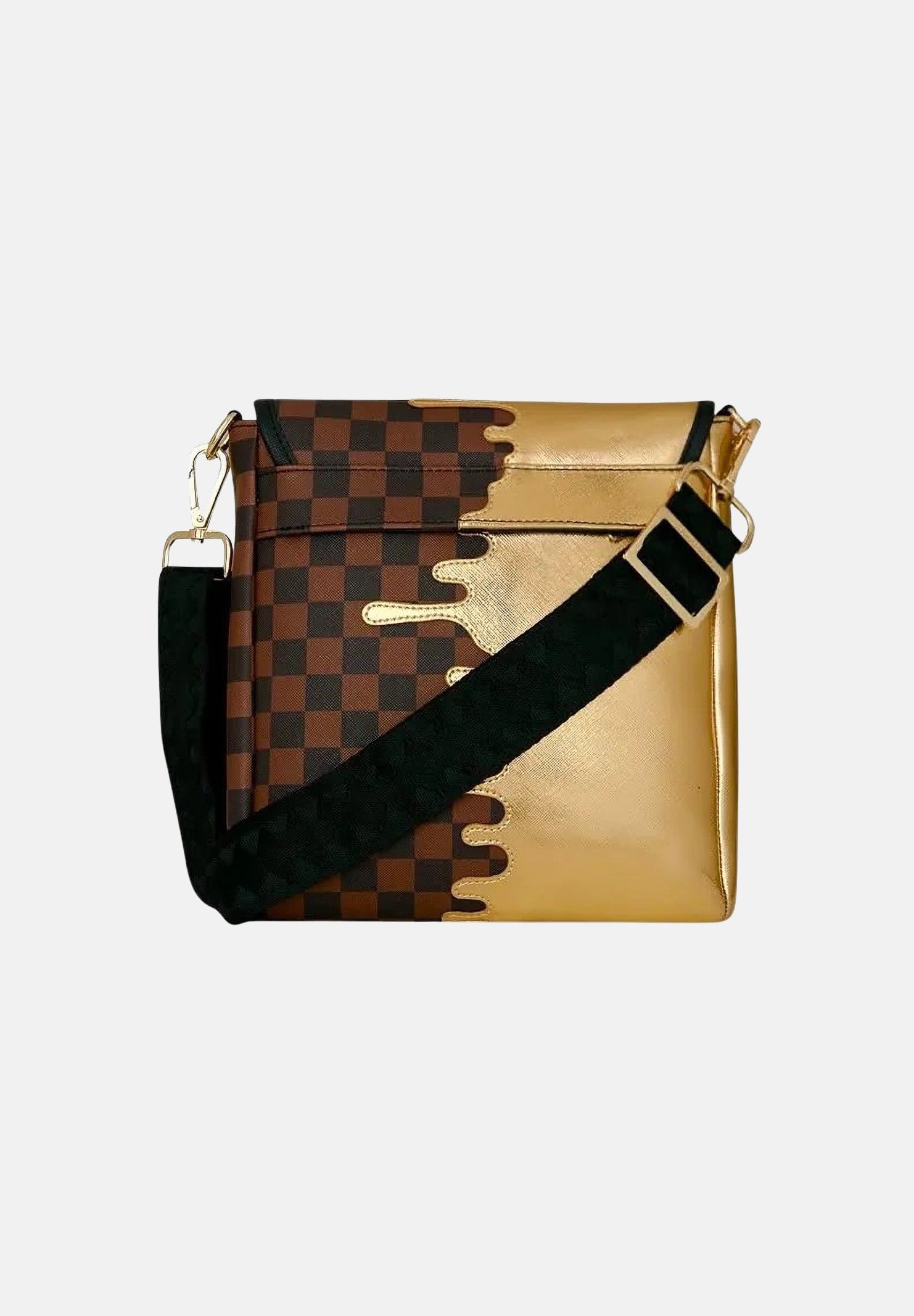 SPRAYGROUND Borsa a tracolla SHARK GOLD oro per uomo, donna e bambino  con patta frontale e stampa grafica bicolore. 910B9340NSZ . SPRAYGROUND 