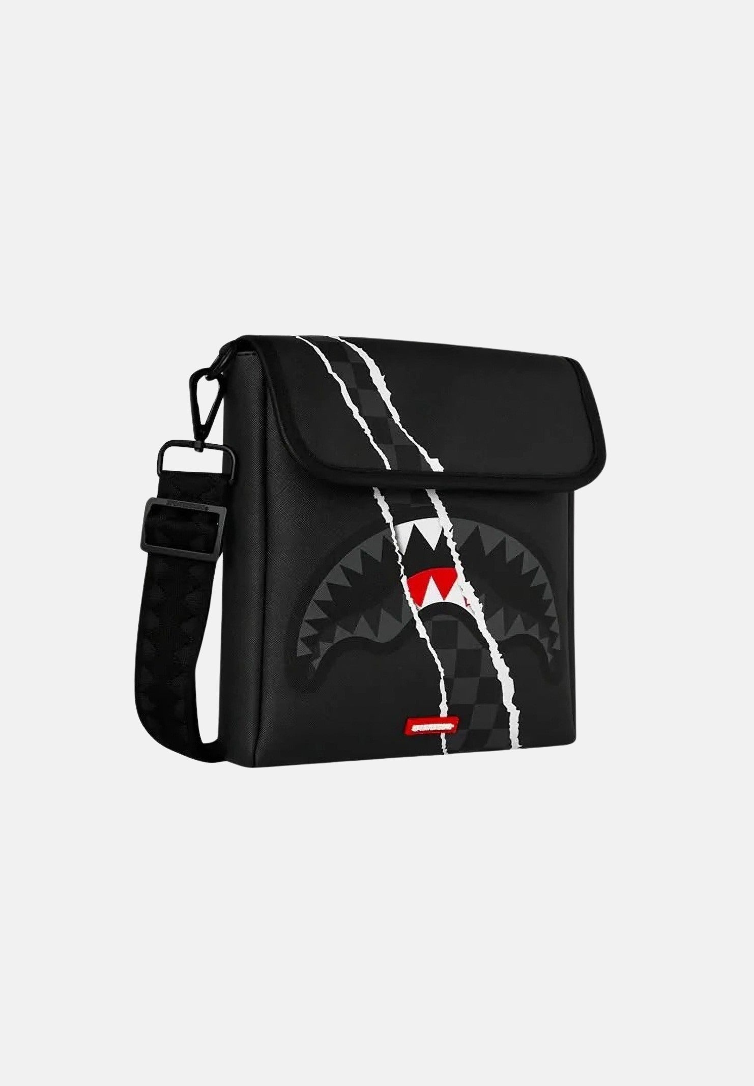SPRAYGROUND Tracolla SHARK RIP neri per uomo, donna e bambino con patta frontale e grafica Shark Mouth. 910B9349NSZ . SPRAYGROUND 