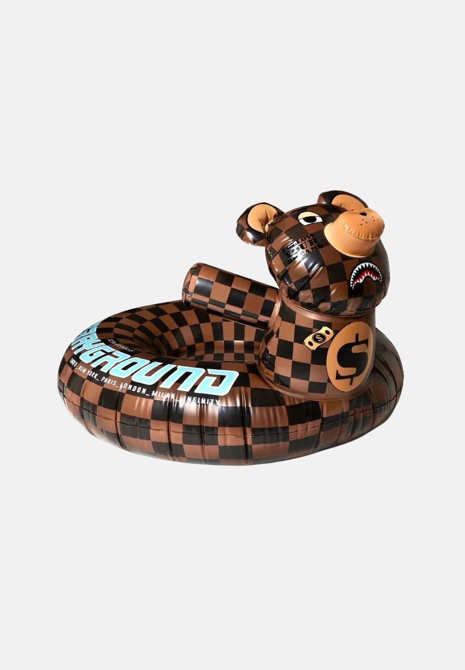 SPRAYGROUND Salvagente gonfiabile BEAR marrone per uomo, donna e bambino con charm a forma di orsetto e fantasia scacchiera. 910Z658NSZ . SPRAYGROUND 