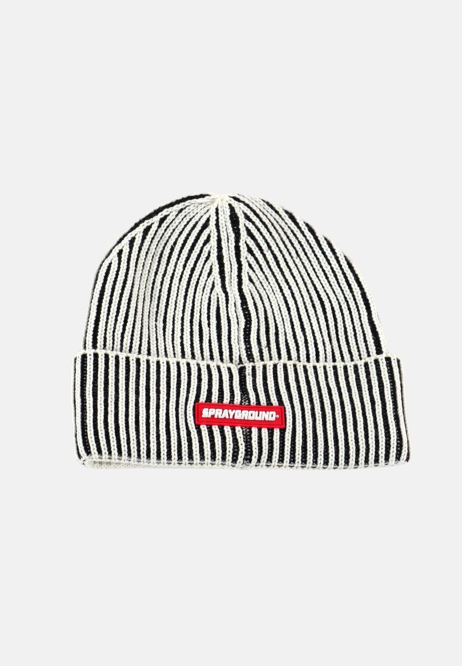 SPRAYGROUND Cappello di lana BEANIE avorio-nero per uomo e donna con logo ricamato frontale. SP15050IVO . SPRAYGROUND 