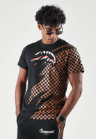 SPRAYGROUND T-shirt manica corta SHARK CHECK nero e arancione per uomo e donna SP950 . SPRAYGROUND 