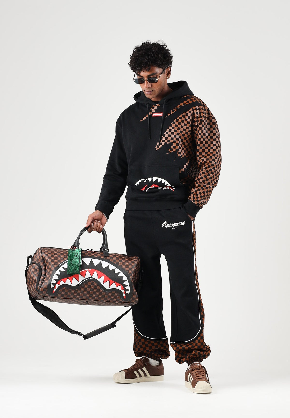 SPRAYGROUND Felpa con cappuccio HOODIE CLAW TEAR CHECK nero e marrone per uomo e donna SP951G . SPRAYGROUND 