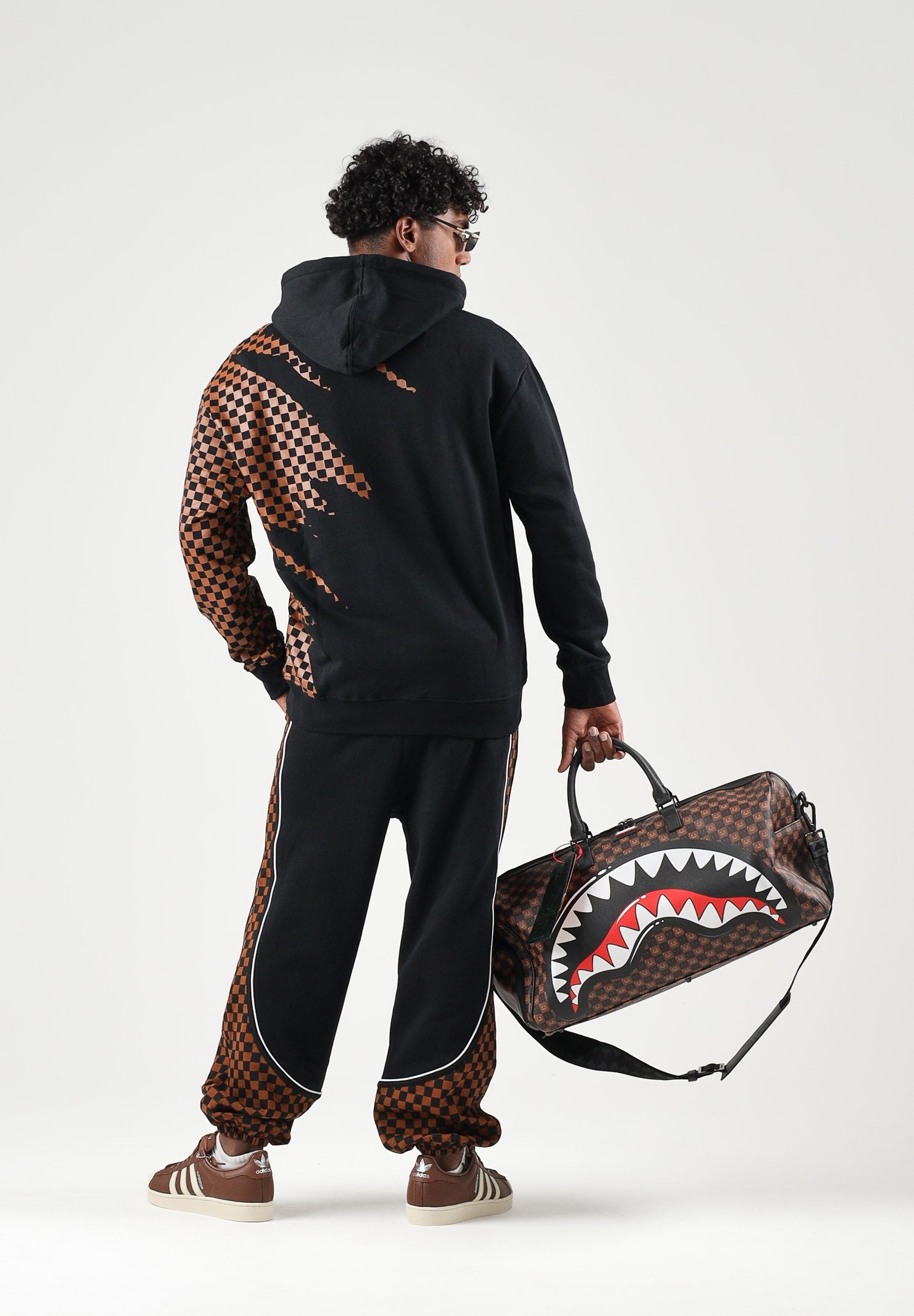 SPRAYGROUND Felpa con cappuccio HOODIE CLAW TEAR CHECK nero e marrone per uomo e donna SP951G . SPRAYGROUND 