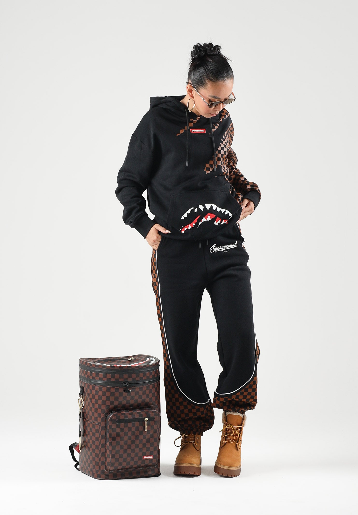 SPRAYGROUND Felpa con cappuccio HOODIE CLAW TEAR CHECK nero e marrone per uomo e donna SP951G . SPRAYGROUND 
