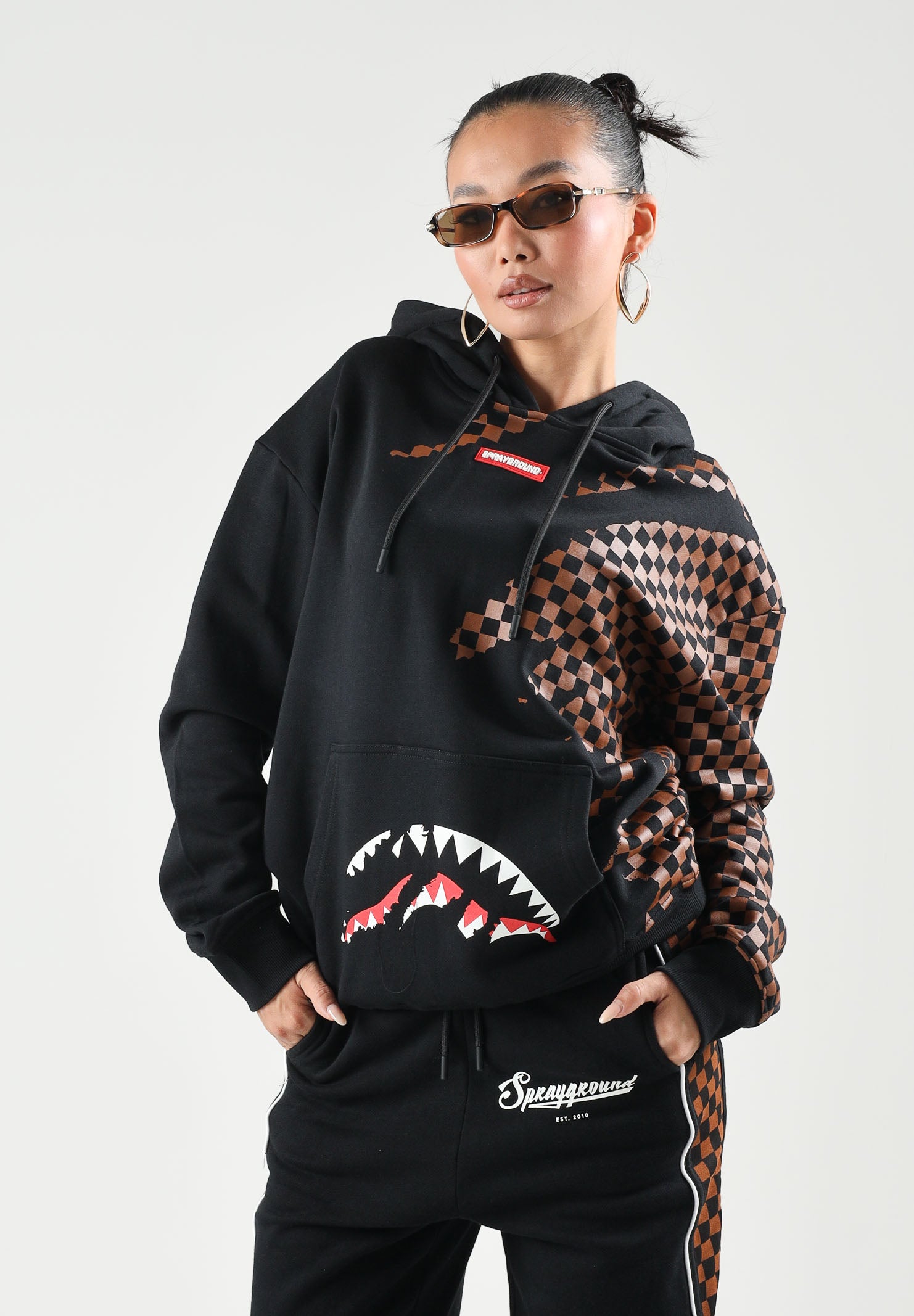 SPRAYGROUND Felpa con cappuccio HOODIE CLAW TEAR CHECK nero e marrone per uomo e donna SP951G . SPRAYGROUND 