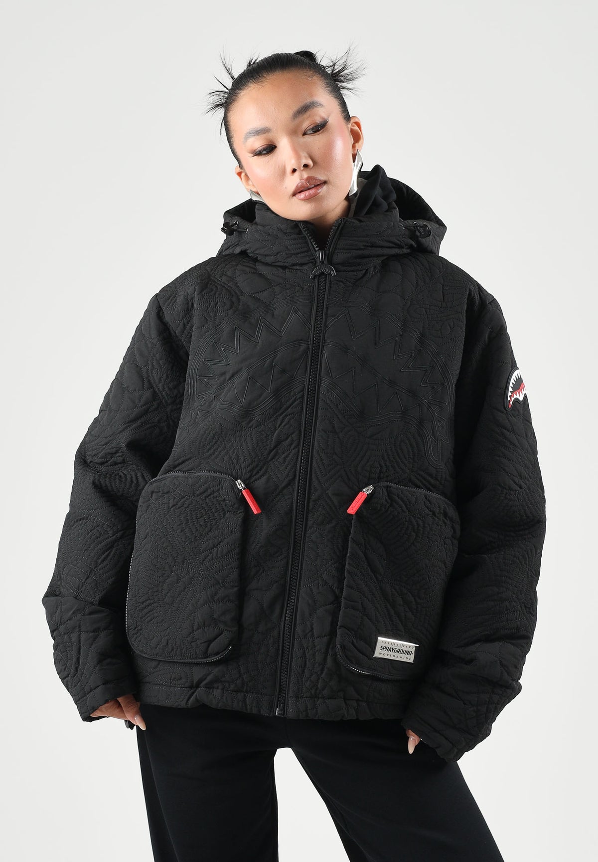 SPRAYGROUND Giubbotto MONOGRAM PUFFER JACKET nero per uomo e donna SP983 . SPRAYGROUND 