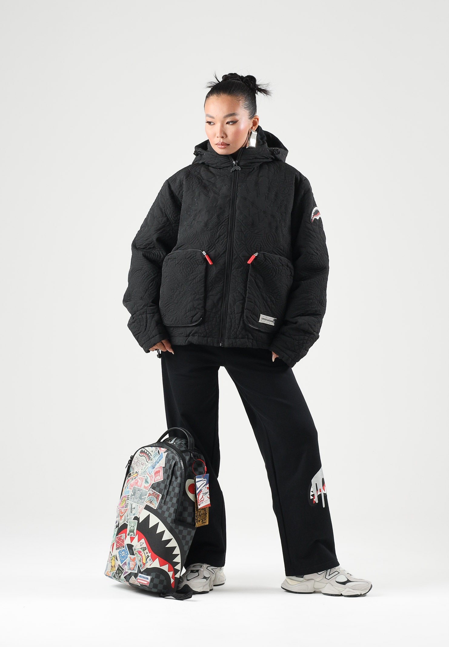 SPRAYGROUND Giubbotto MONOGRAM PUFFER JACKET nero per uomo e donna SP983 . SPRAYGROUND 