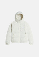 THE NORTH FACE Piumino HYDRENALITE DOWN HOODIE White Dune bianco panna da donna, con cappuccio e zip frontale. NF0A5GGGQLI1 . THE NORTH FACE 