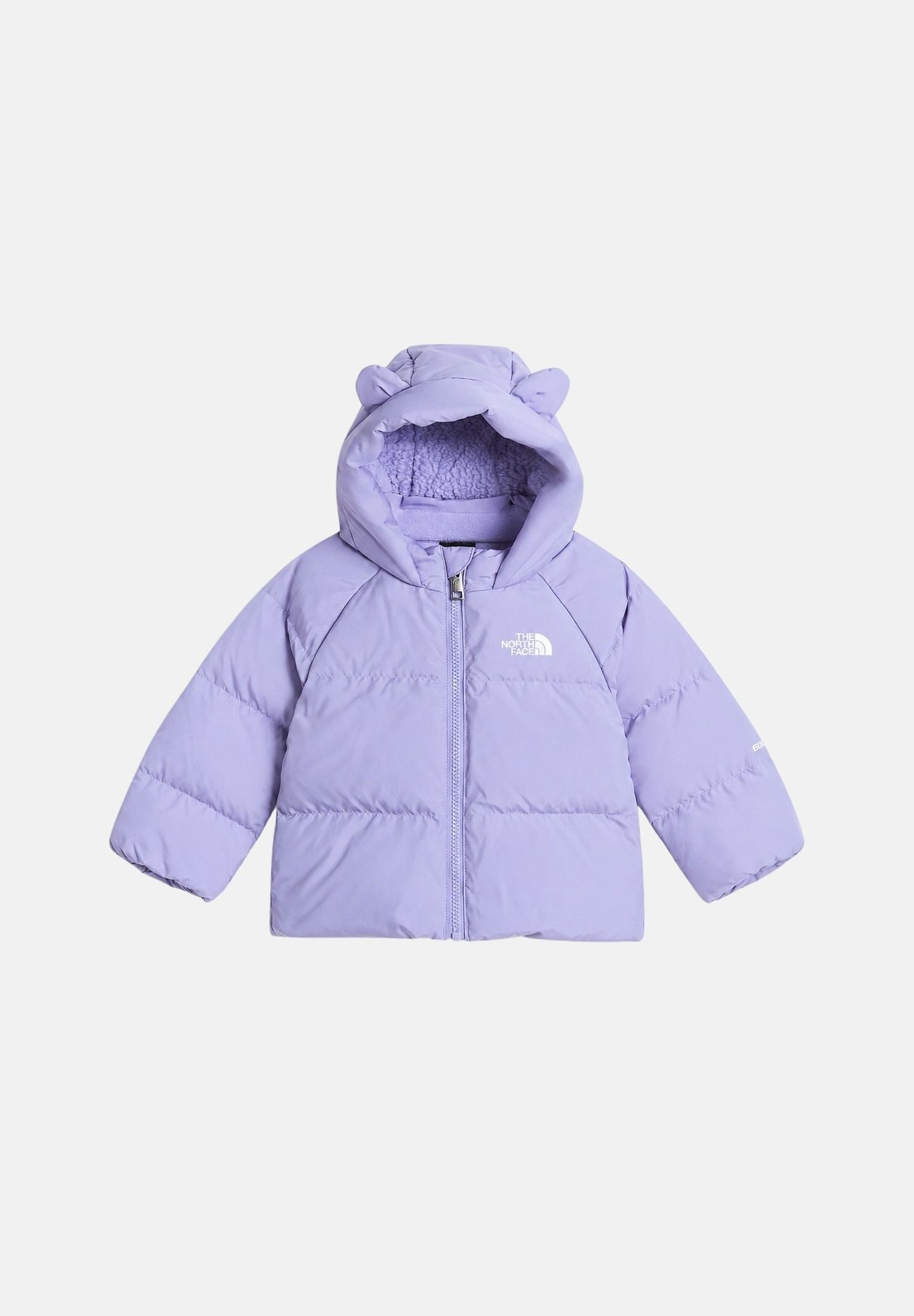 THE NORTH FACE Piumino BABY NORTH DOWN FLEECE-LINED JACKET Pale Plum lilla chiaro per  neonata, con imbottitura naturale in piumino riciclato, fodera interna in pile, cappuccio fisso con orecchie da orsetto, zip frontale integrale, trapuntatura orizz NF0A88W2NO51 . THE NORTH FACE 
