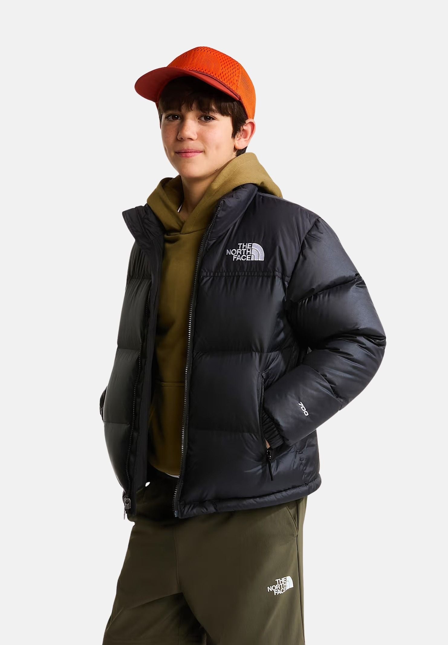 THE NORTH FACE Piumino NUPTSE nero per bambino e bambina con imbottitura in piuma d'oca e collo alto protettivo. NF0A8A4CGOG1 . THE NORTH FACE 