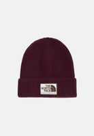 THE NORTH FACE Berretto TNF LOGO BOX CUFFED BEANIE burgundy bordeaux scuro da donna NF0A8CHE10J1 . THE NORTH FACE 