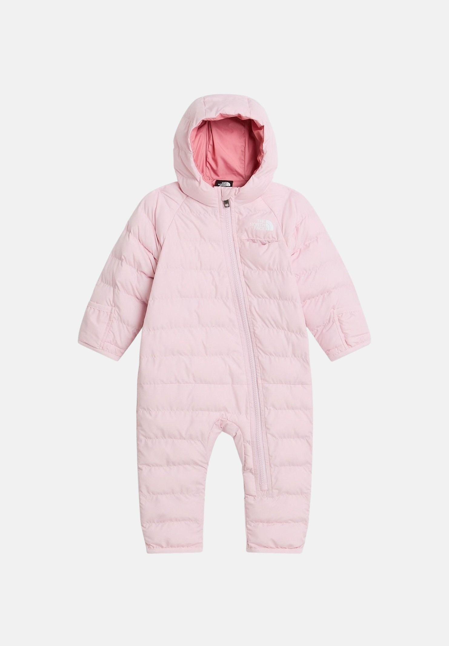THE NORTH FACE Tutina piumino BABY PERRITO ONE-PIECE Pale Blossom rosa chiaro per neonata , trapuntata con cappuccio e zip frontale.<BR/> NF0A8DH0BP61 . THE NORTH FACE 