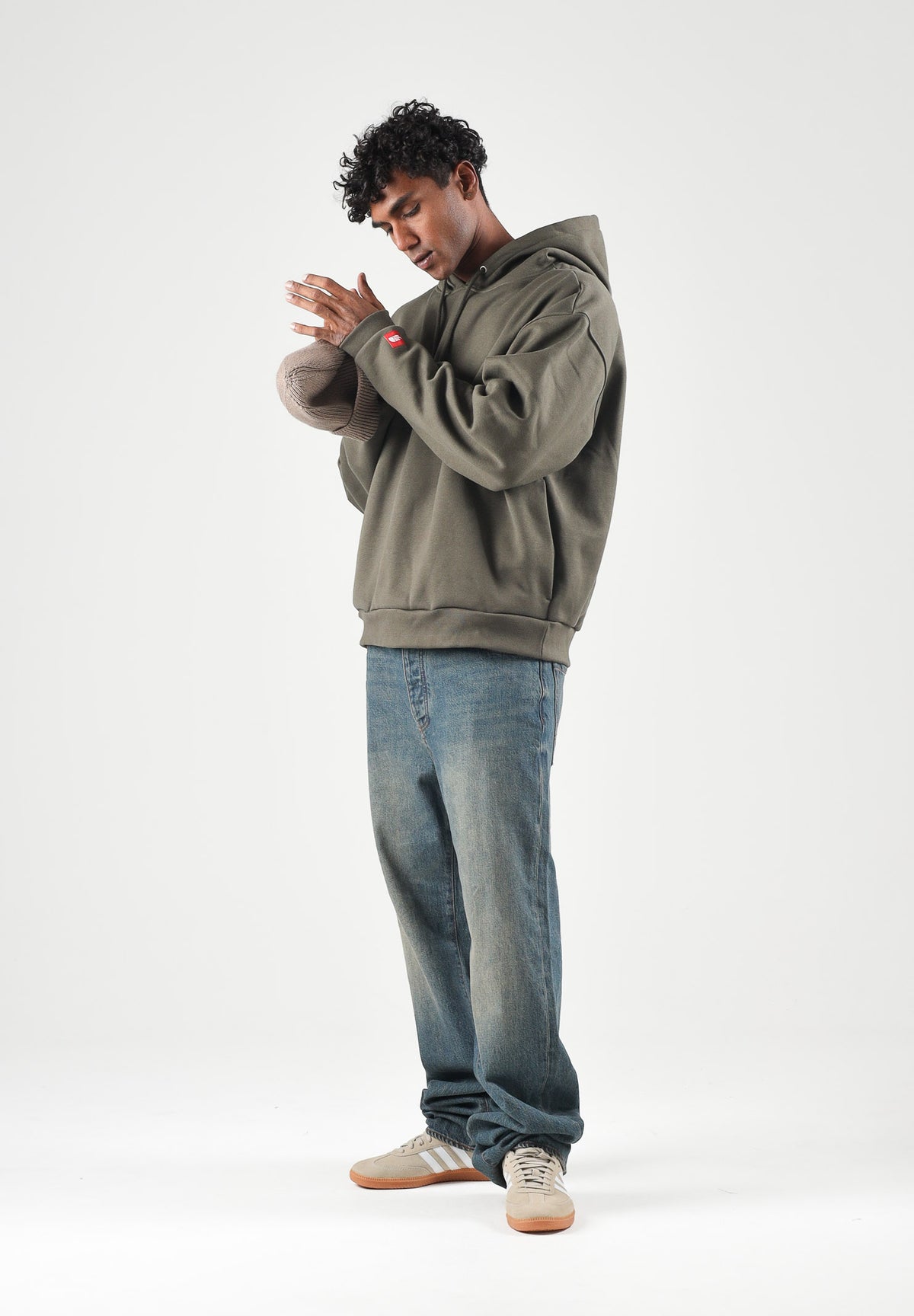 THE NORTH FACE Felpa con cappuccio FINE HOODIE taupe green verde da uomo con  tasca a marsupio frontale. NF0A8EFZ21L1 . THE NORTH FACE 
