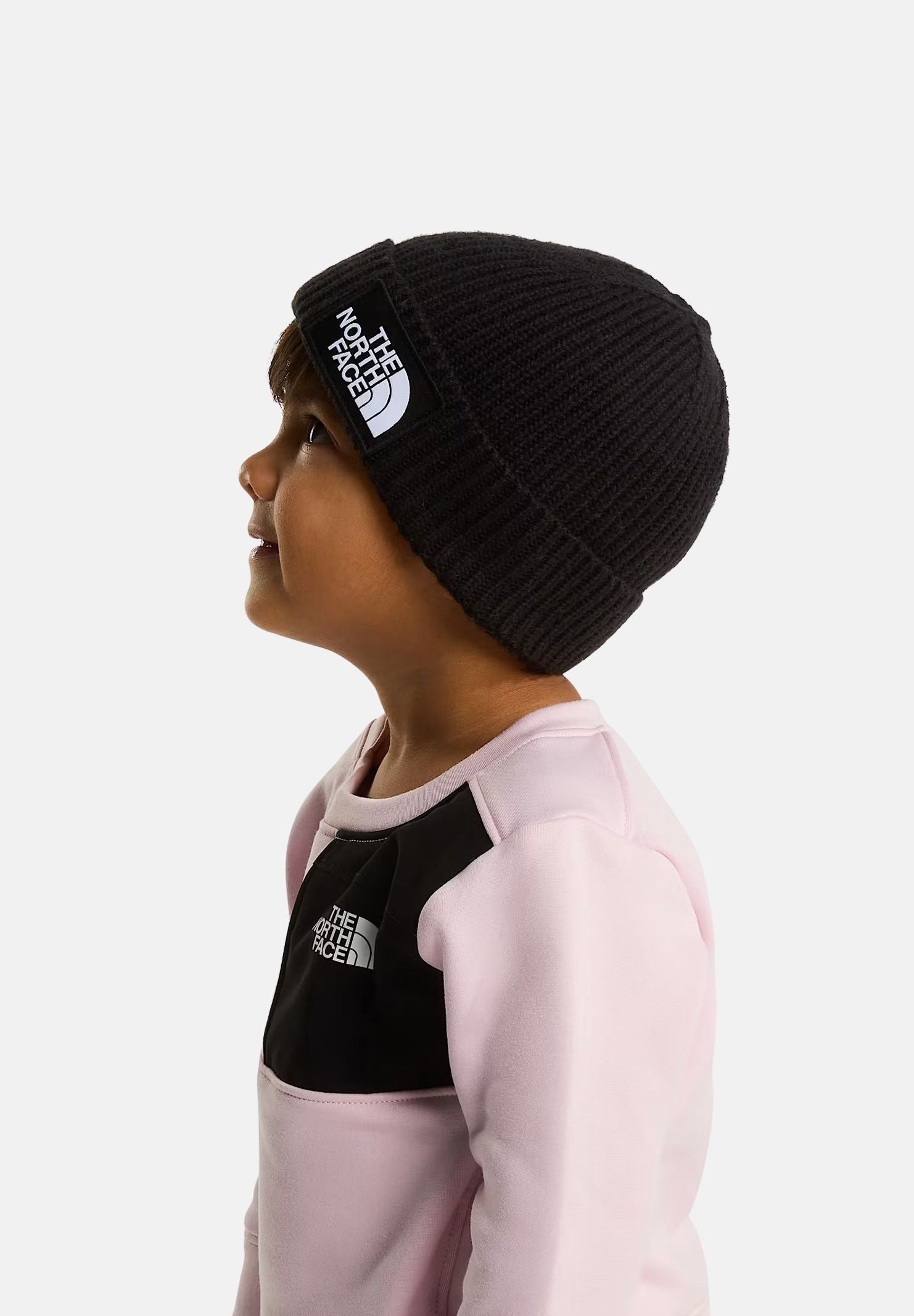 THE NORTH FACE Cappello RECYCLED MERROW nero per  bambino e bambina con risvolto e patch logo frontale. NF0A8F1JJK31 . THE NORTH FACE 