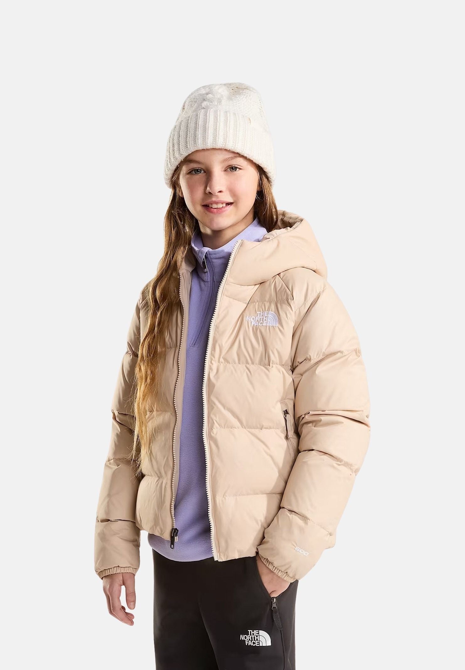 THE NORTH FACE Piumino HYDRENALITE DOWN HOODED beige da bambina con cappuccio fisso e trapuntatura termica. NF0A8H3WN7J1 . THE NORTH FACE 