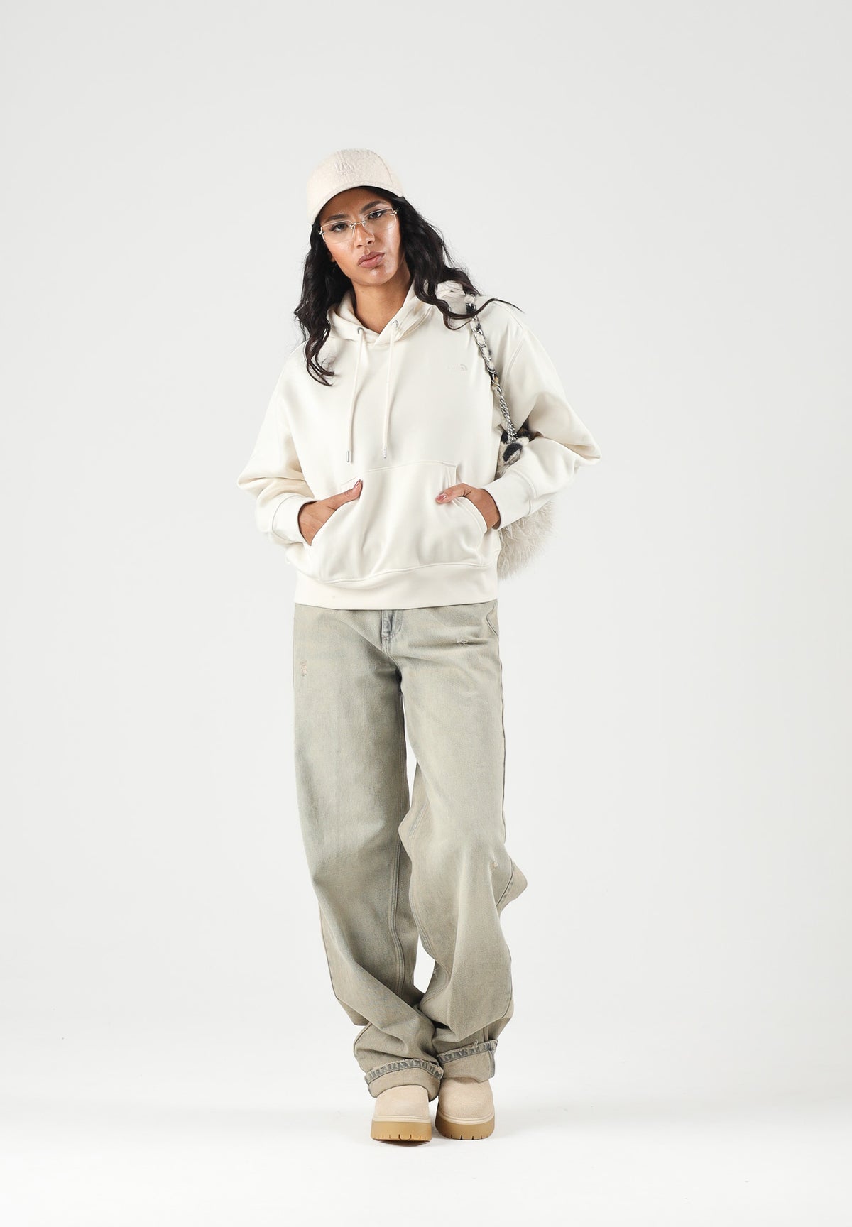 THE NORTH FACE Felpa con cappuccio SIMPLE DOME HOODIE bianco panna da donna con tasca a marsupio frontale. NF0A8HBX3IE1 . THE NORTH FACE 